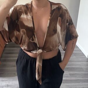 Windsor Brown Tie-Front Blouse